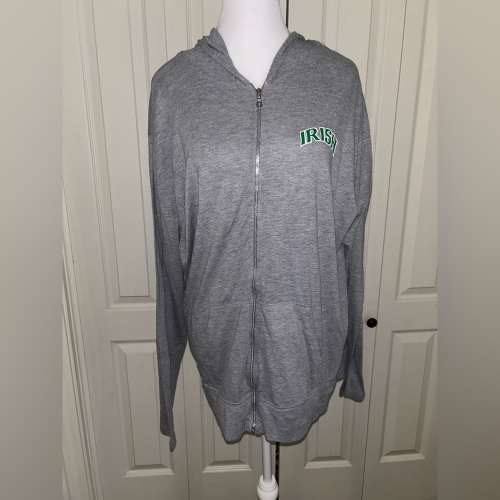 Mens lightweight , light grey zip up Irish hoodie